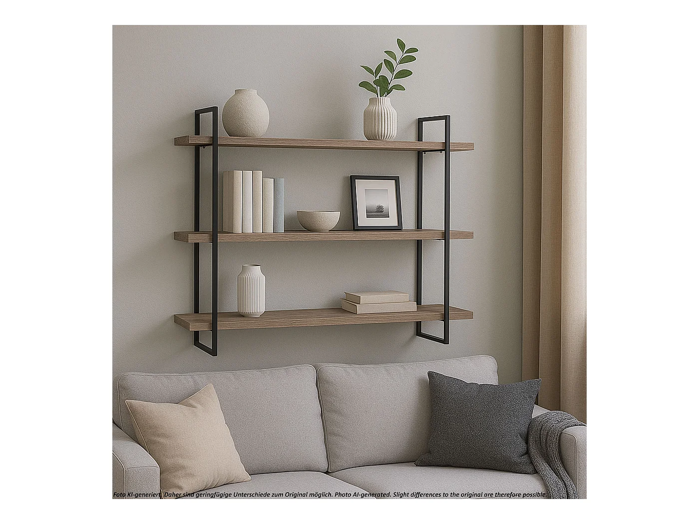 Étagère murale MCW-K78,  naturel, métal noir