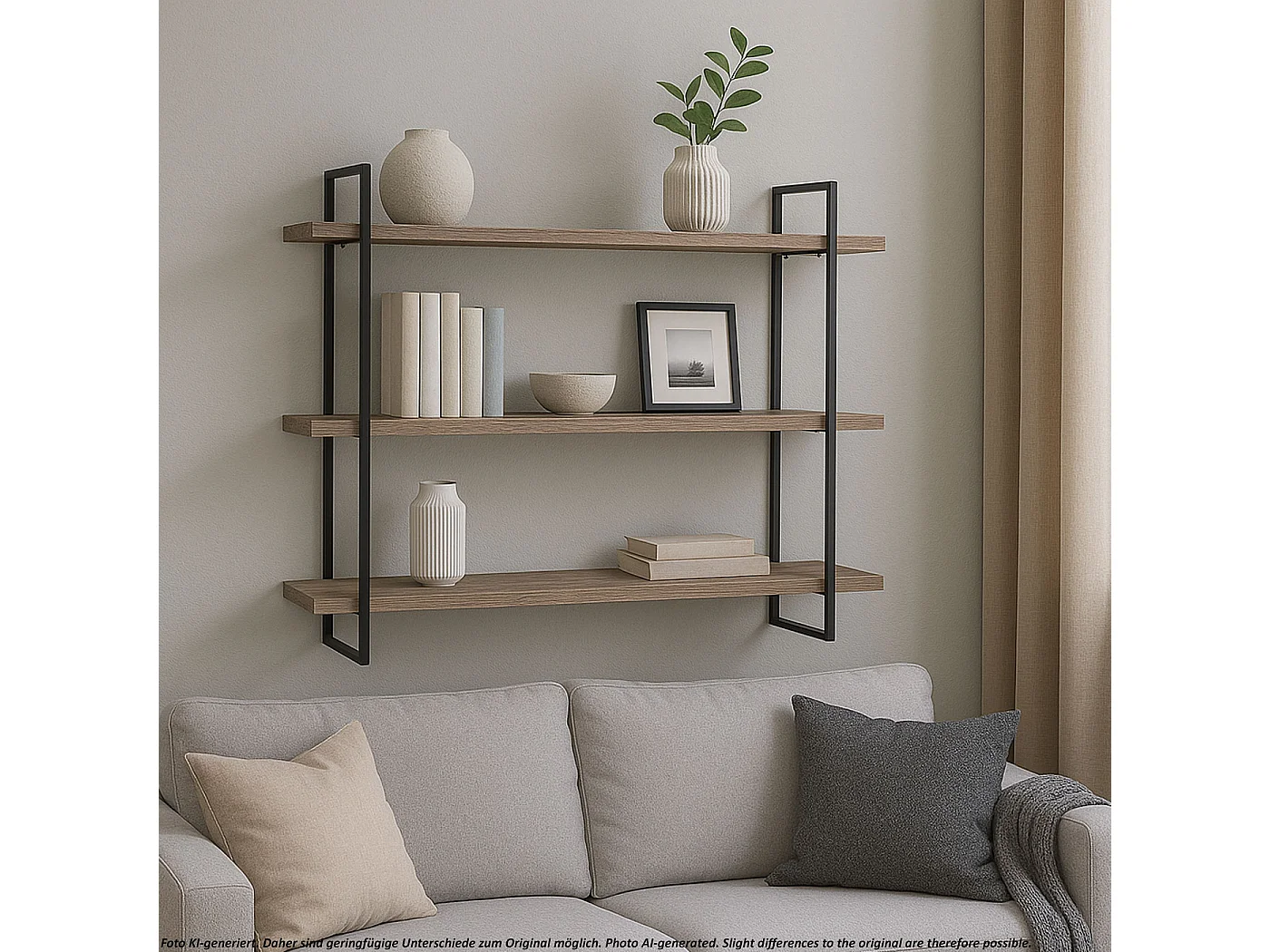 Étagère murale MCW-K78,  naturel, métal noir