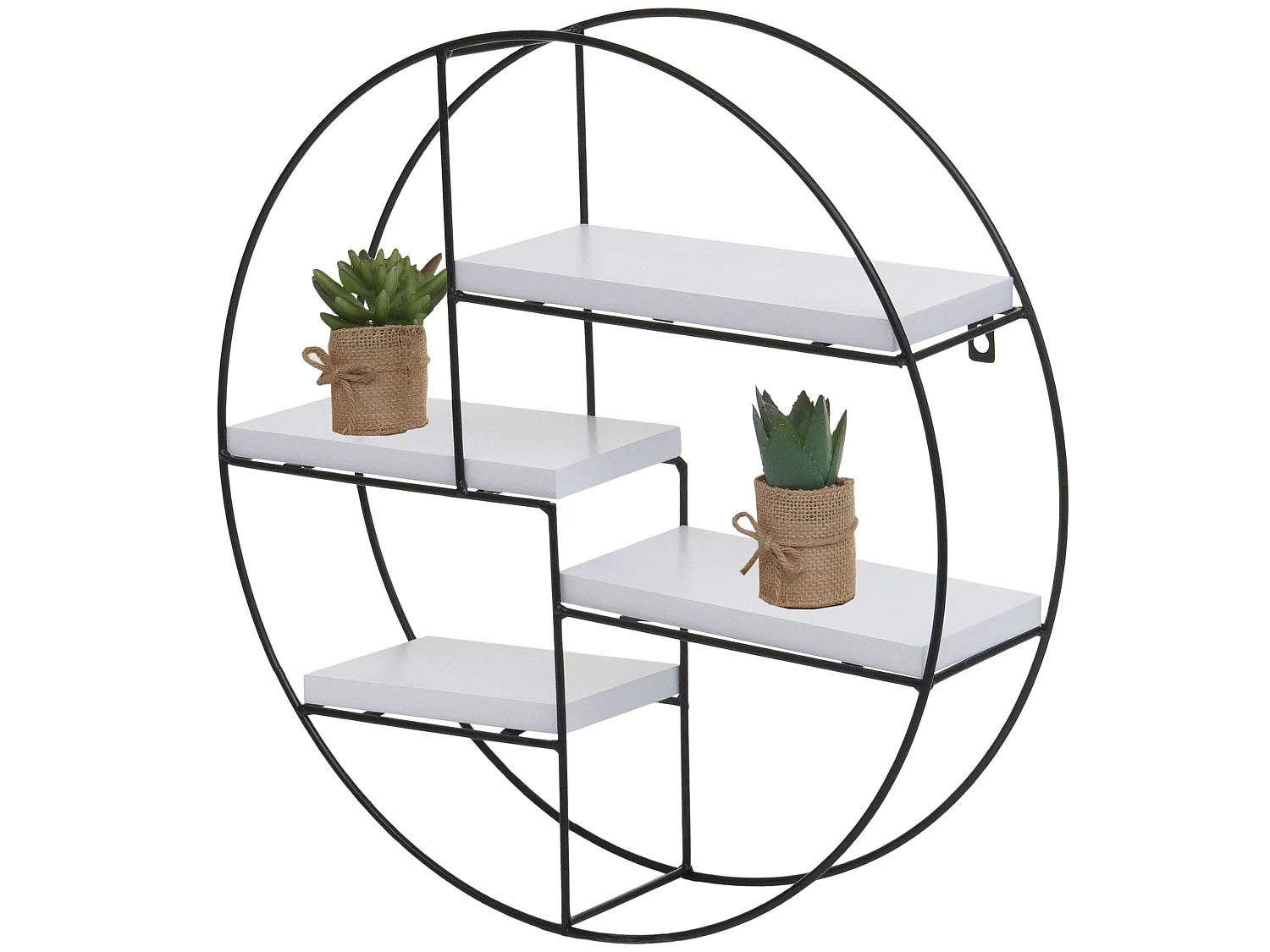 Scaffale mensola portaoggetti pensile 4 ripiani MCW-K76 rotondo 45x45x11cm ferro verniciato legno bianco