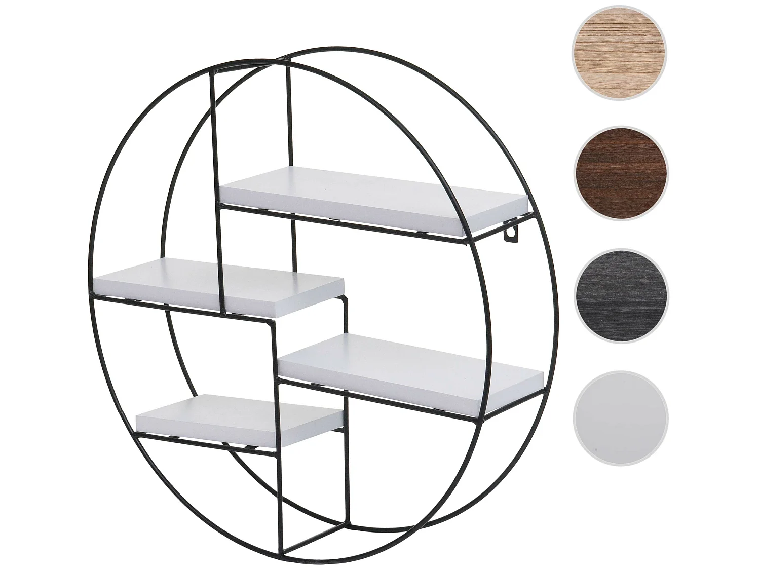 Scaffale mensola portaoggetti pensile 4 ripiani MCW-K76 rotondo 45x45x11cm ferro verniciato legno bianco