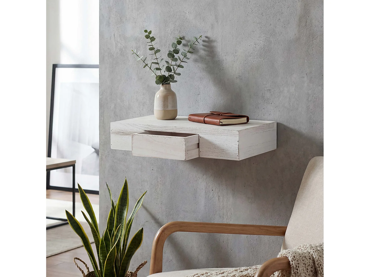 Étagère murale Cher,  blanc shabby