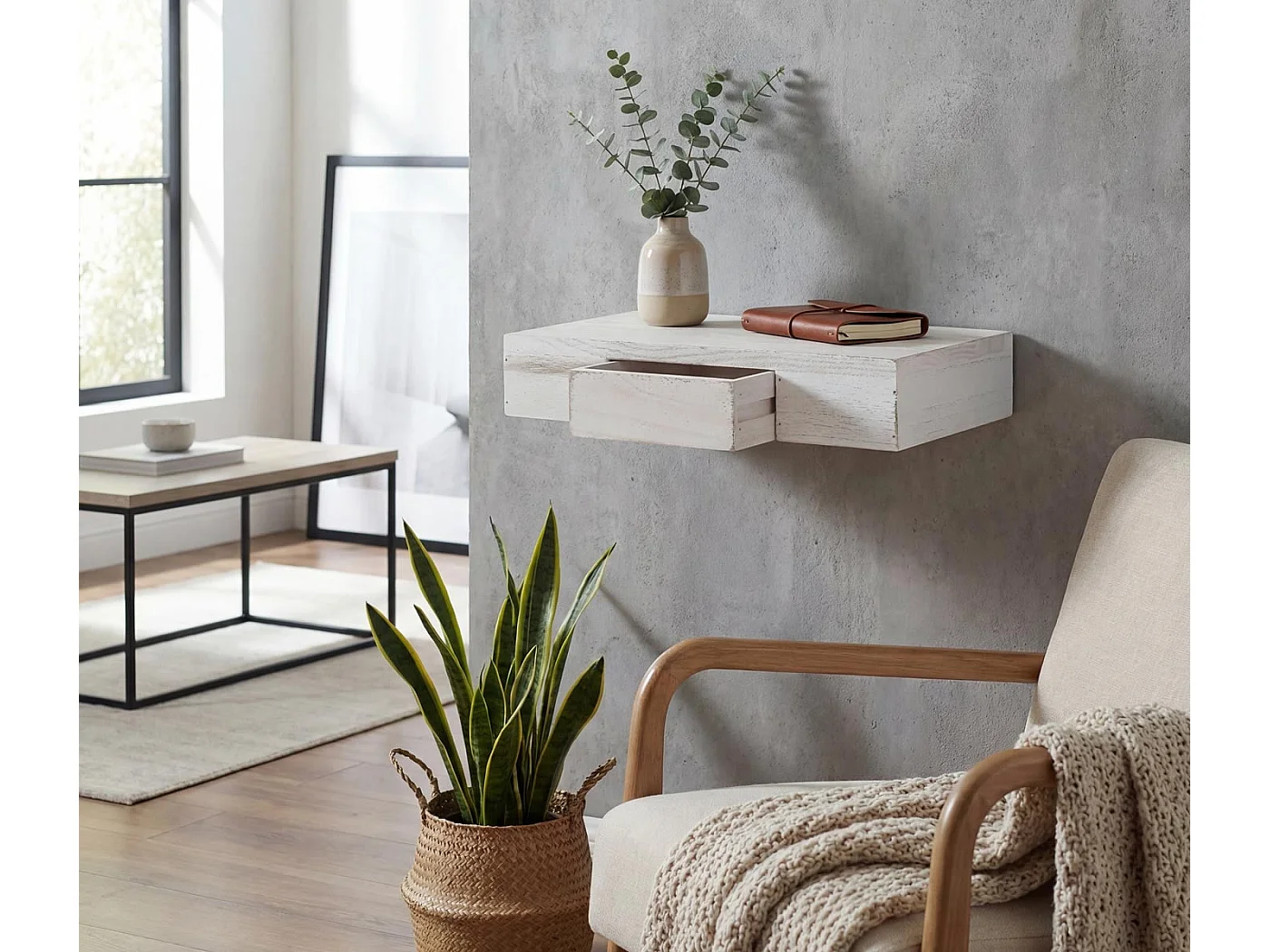 Étagère murale Cher,  blanc shabby