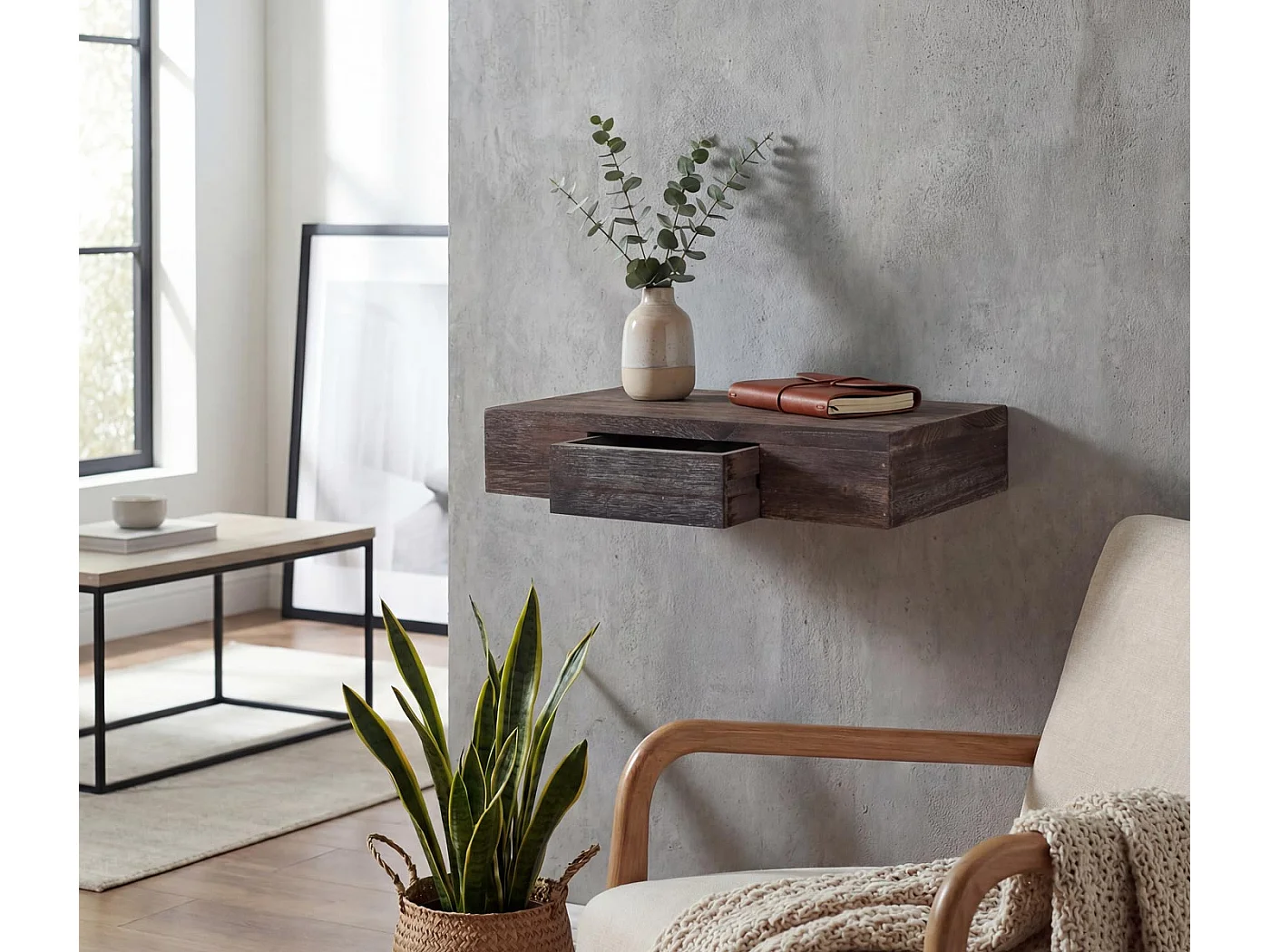 Półka ścienna Cher,  brązowa shabby