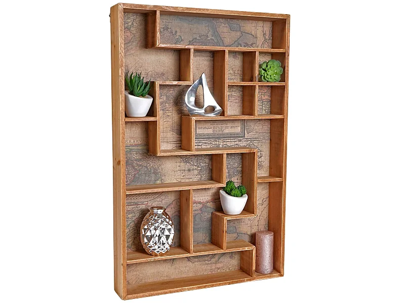 Scaffale mensola bacheca MCW-F35 mappa del mondo antico 13 scomparti legno 8x45x70cm