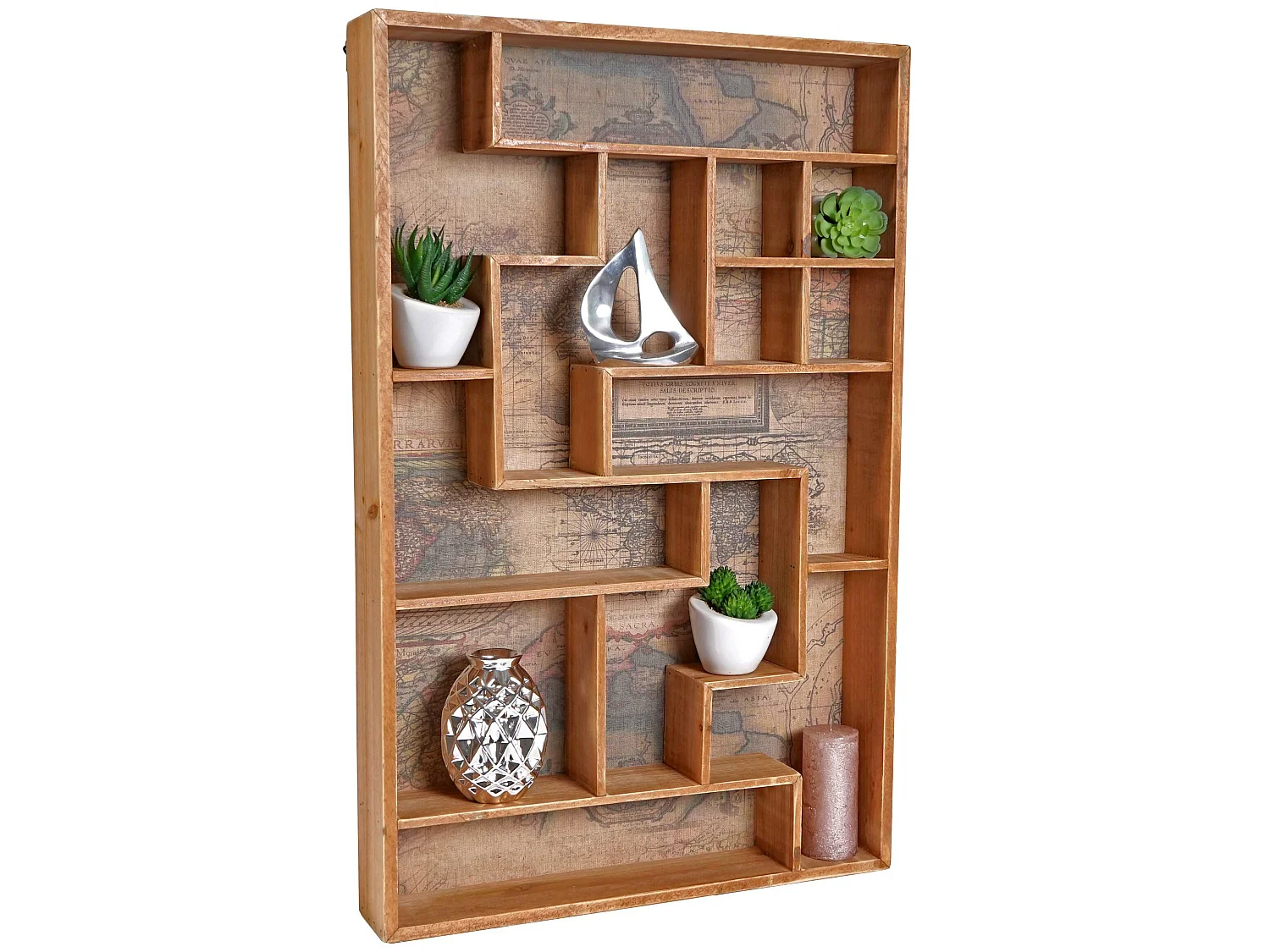 Scaffale mensola bacheca MCW-F35 mappa del mondo antico 13 scomparti legno 8x45x70cm
