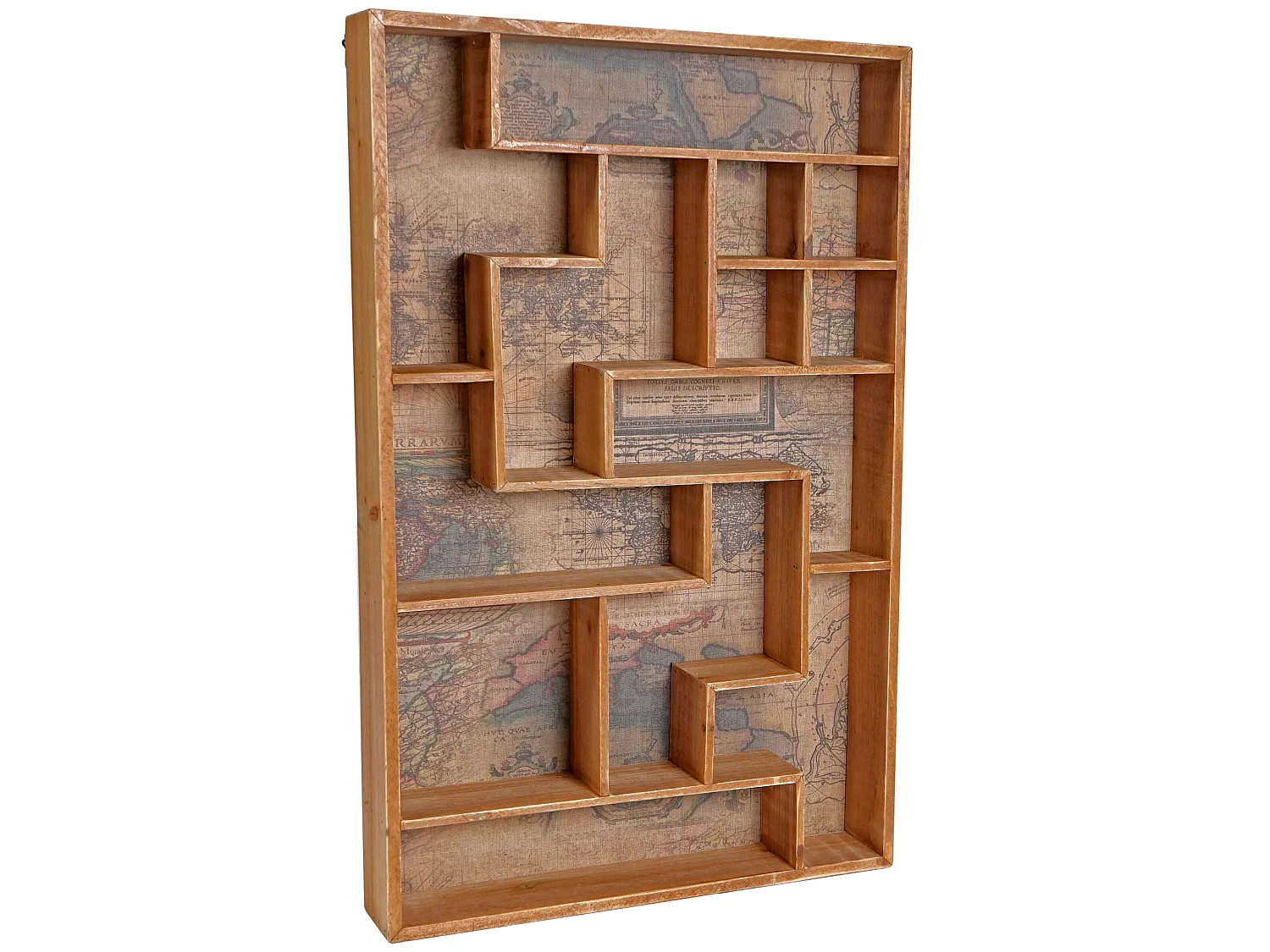 Scaffale mensola bacheca MCW-F35 mappa del mondo antico 13 scomparti legno 8x45x70cm