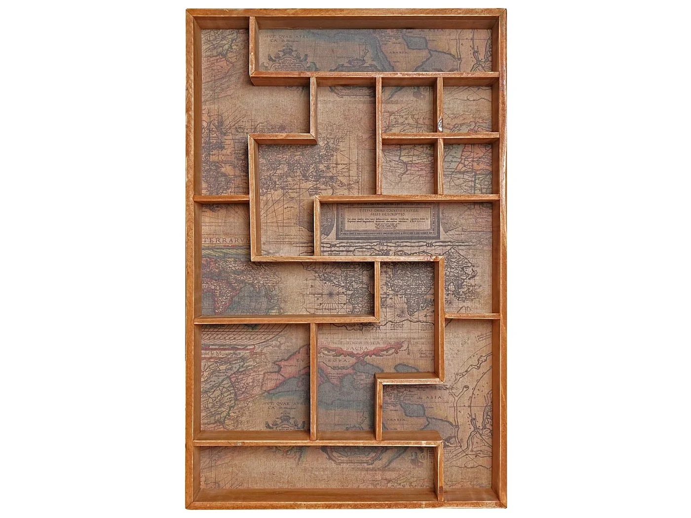 Scaffale mensola bacheca MCW-F35 mappa del mondo antico 13 scomparti legno 8x45x70cm