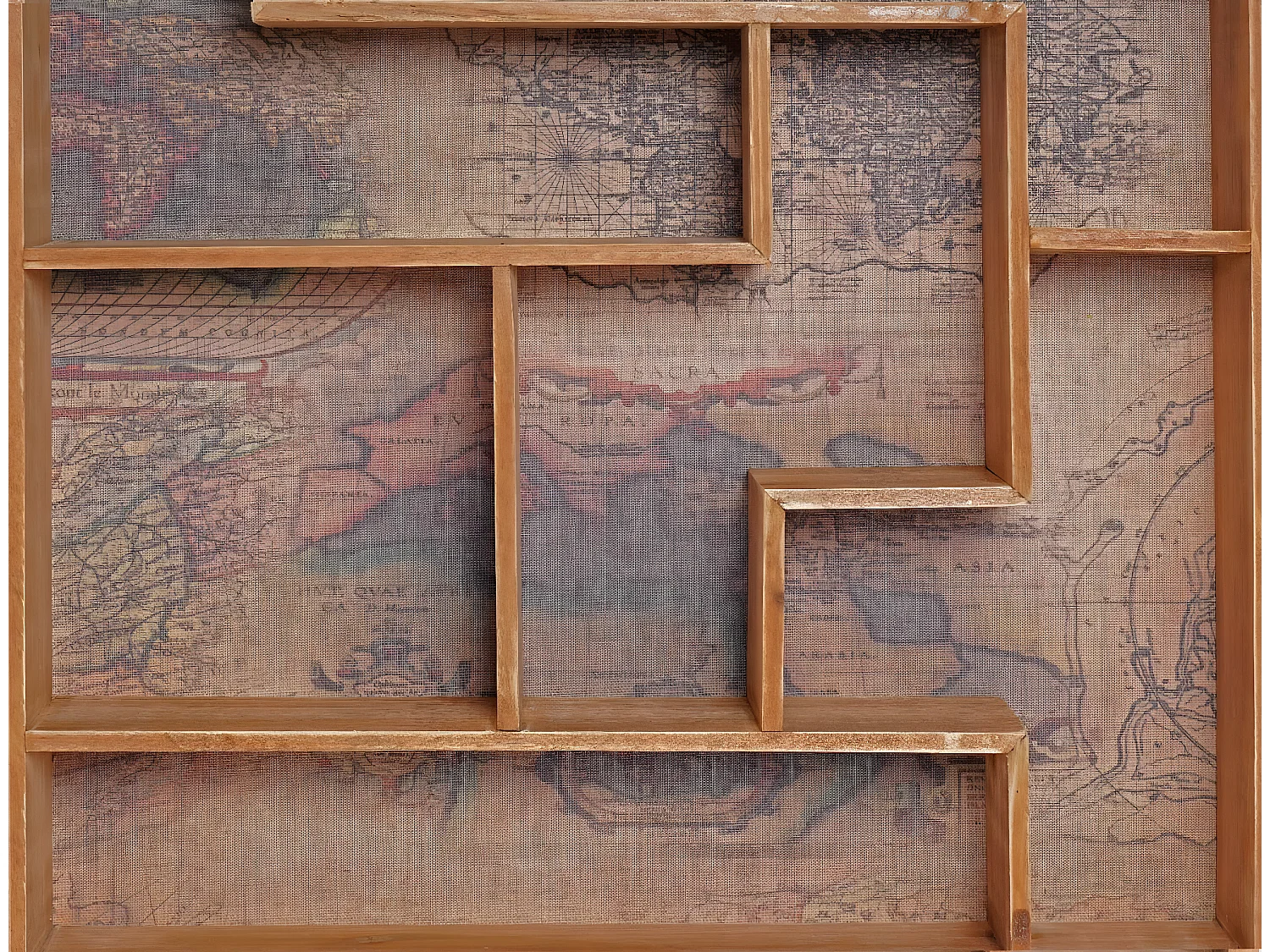 Scaffale mensola bacheca MCW-F35 mappa del mondo antico 13 scomparti legno 8x45x70cm