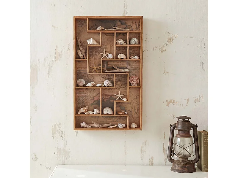 Scaffale mensola bacheca MCW-F35 mappa del mondo antico 13 scomparti legno 8x45x70cm