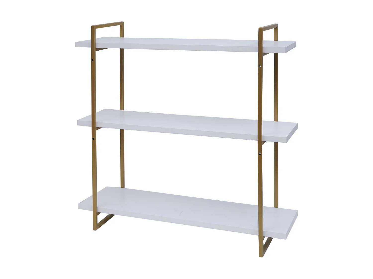 Scaffale mensola portaoggetti pensile 3 ripiani MCW-K78 60x60x18cm ferro verniciato gold legno bianco