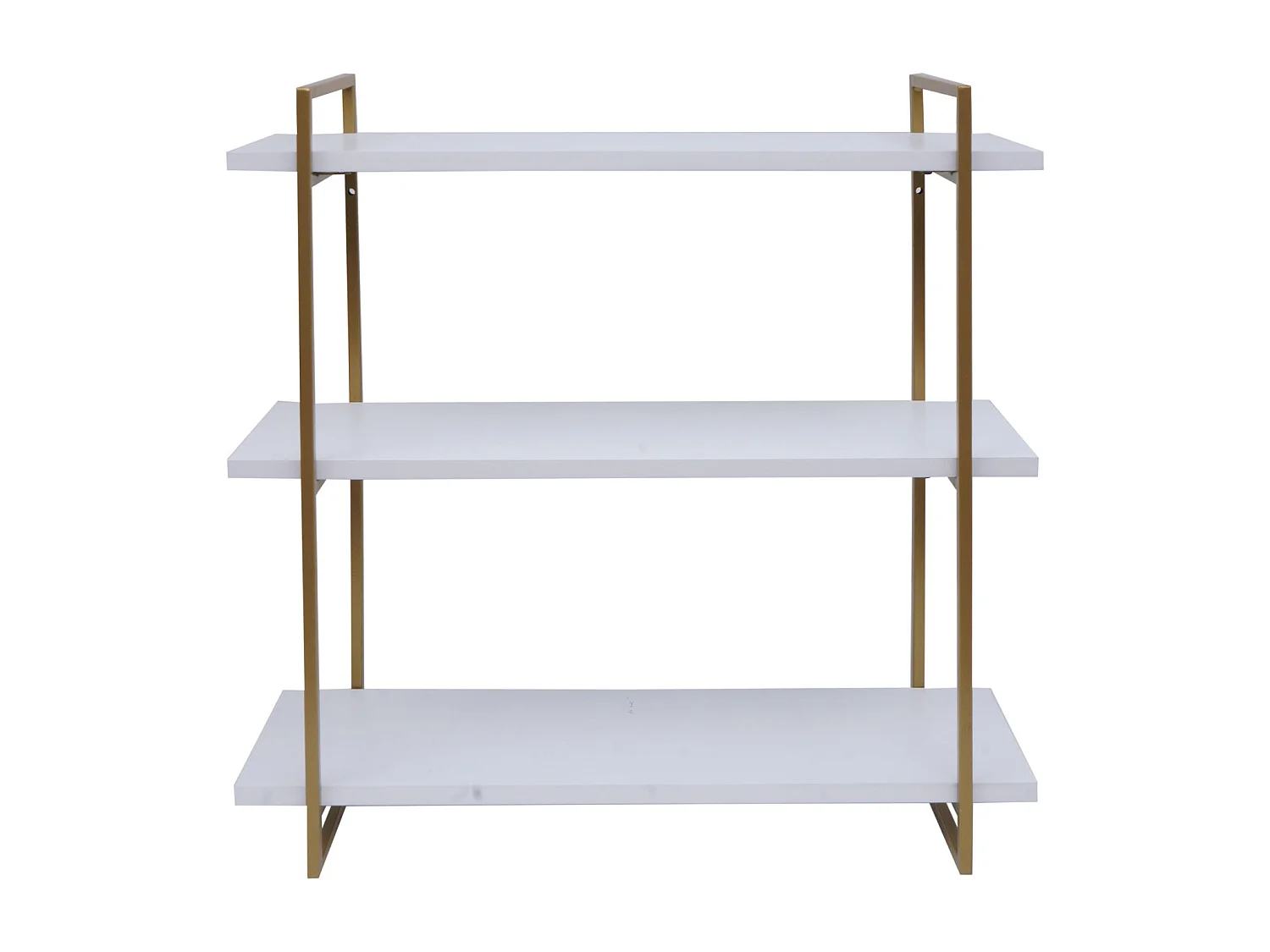 Scaffale mensola portaoggetti pensile 3 ripiani MCW-K78 60x60x18cm ferro verniciato gold legno bianco