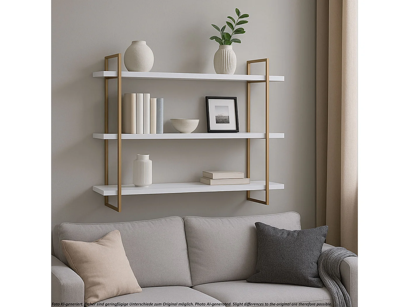 Étagère murale MCW-K78,  blanc, métal doré