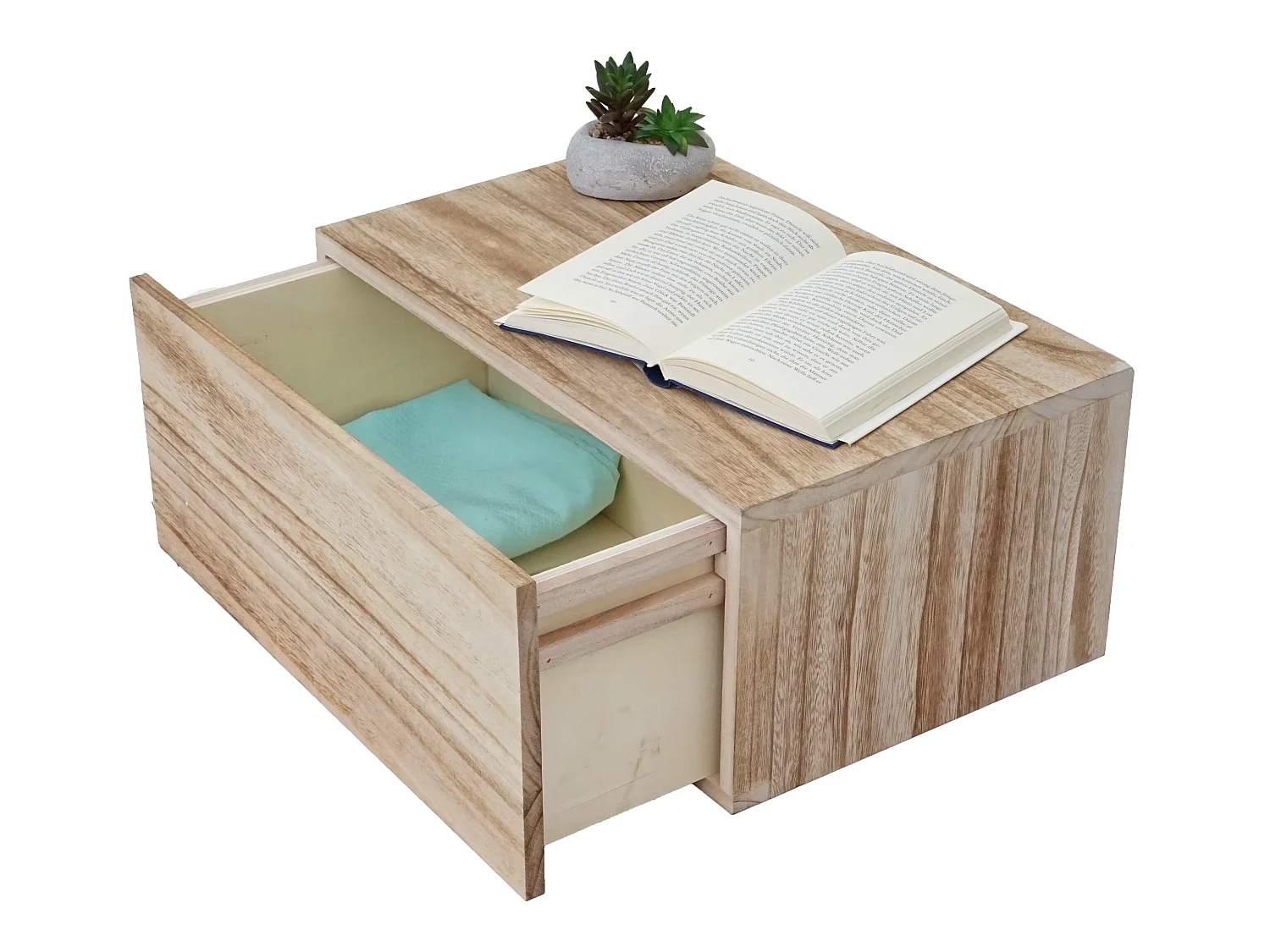 Mensola ripiano decorativo con cassetto shabby vintage MCW-C55 legno 30x46x21cm ~ naturale