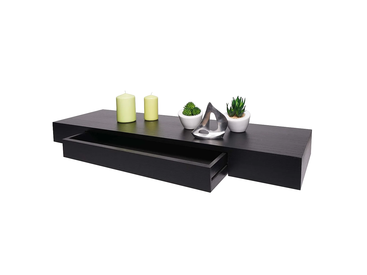 Mensola ripiano pensile con cassetto MCW-H37 25x80x8cm legno massello ~ nero