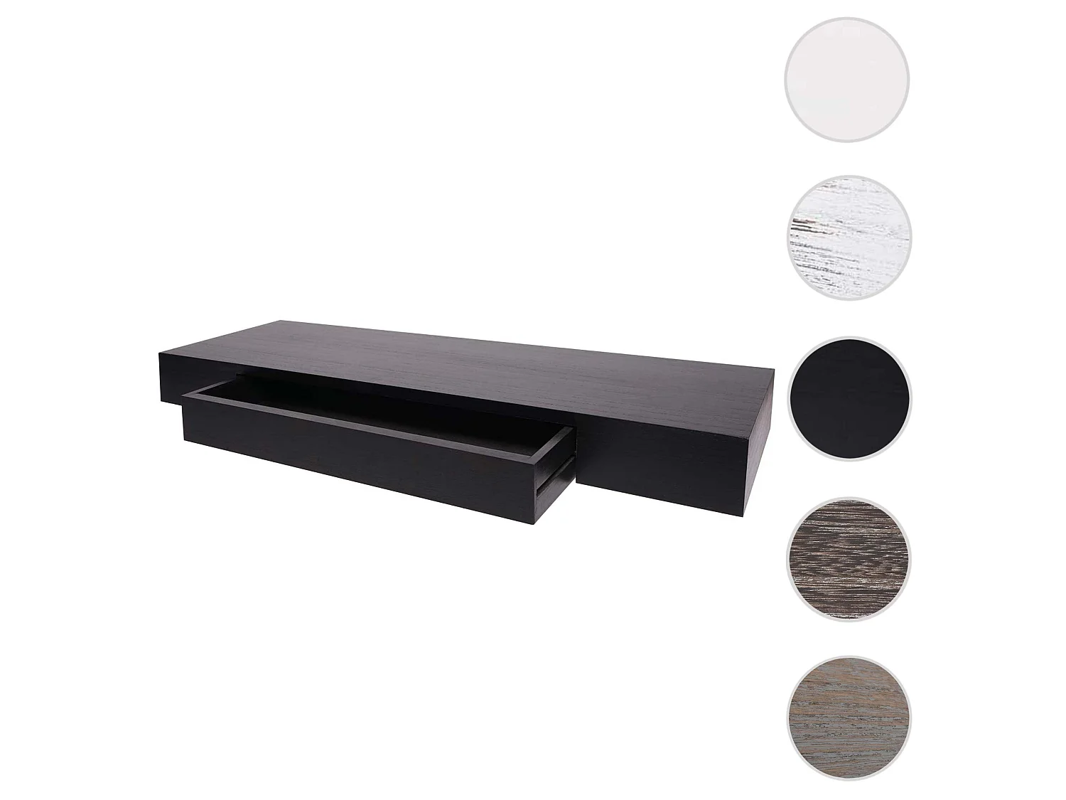 Mensola ripiano pensile con cassetto MCW-H37 25x80x8cm legno massello ~ nero