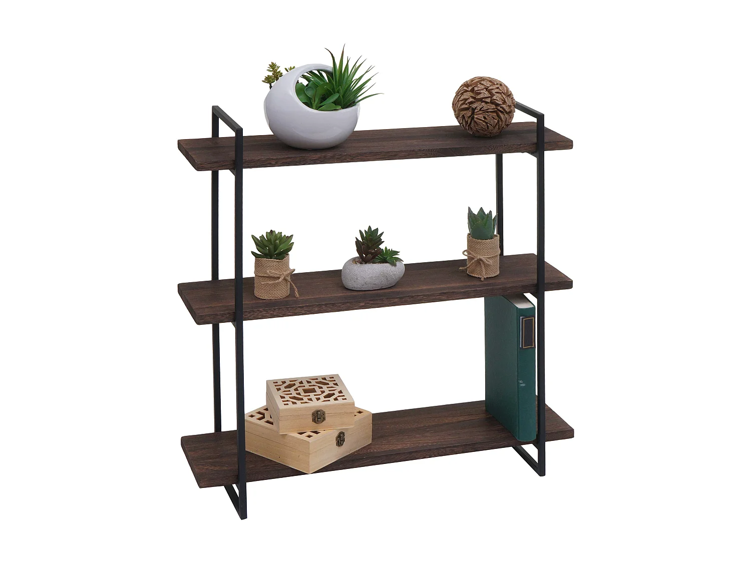 Prateleira de parede MCW-K78,  castanho escuro, metal preto