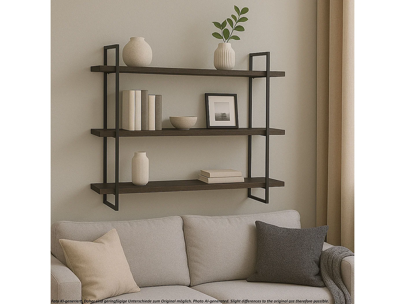 Prateleira de parede MCW-K78,  castanho escuro, metal preto