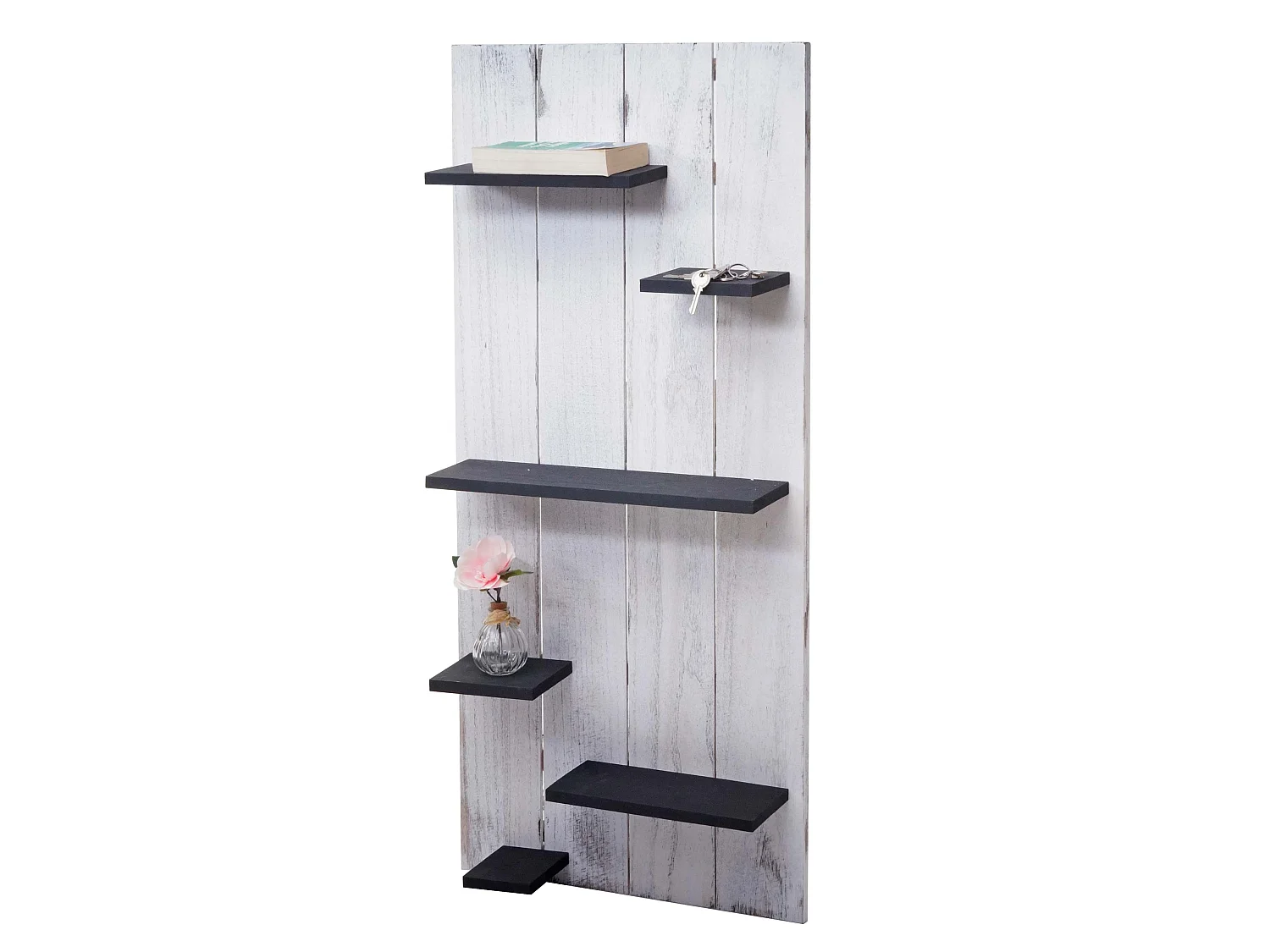 Étagère murale MCW-C65,  blanc, gris foncé, shabby