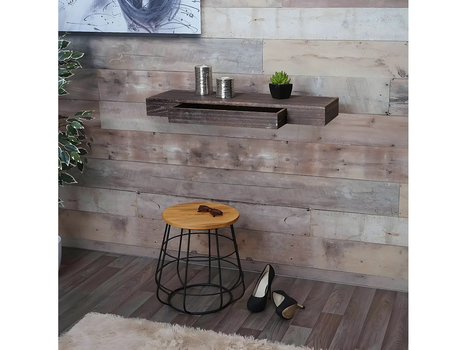 Étagère murale MCW-H37 Tiroir,  brun, shabby