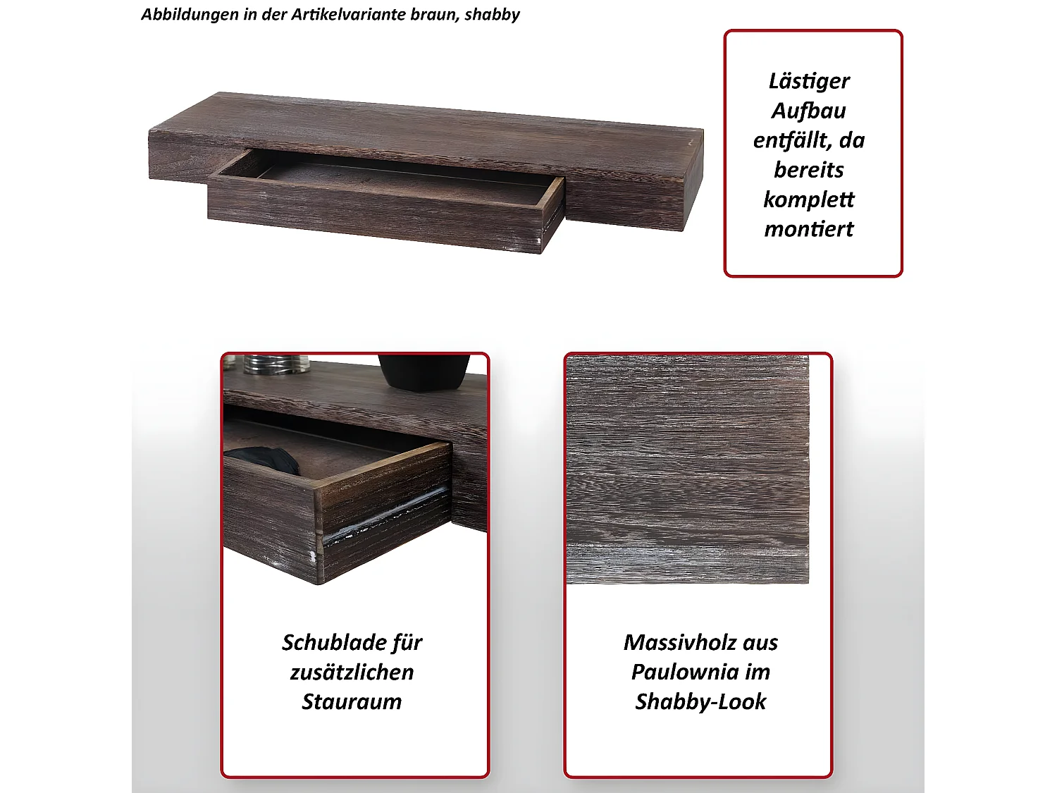 Prateleira de parede MCW-H37 Gaveta,  branco, gasto