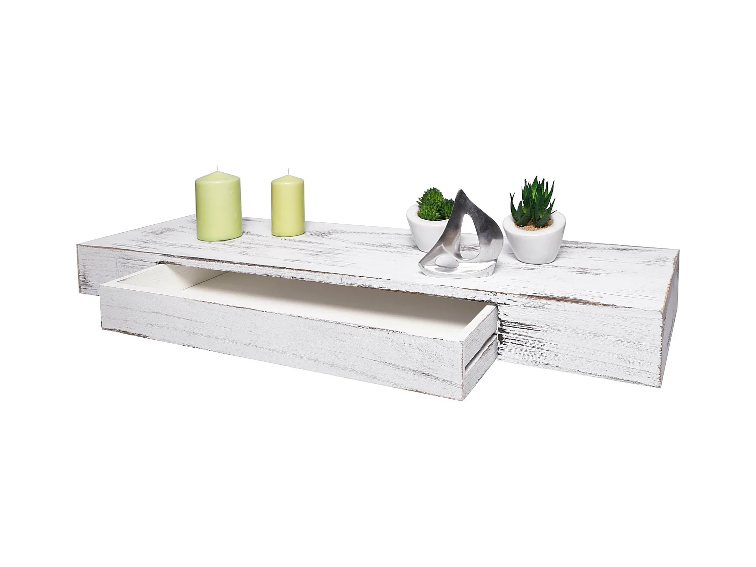 Étagère murale MCW-H37 Tiroir,  blanc, shabby