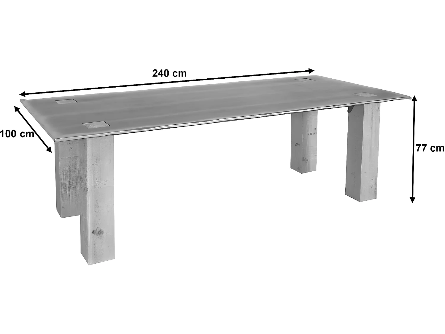 Tavolo pranzo soggiorno design industriale MCW-L76 77x240x100cm legno di abete naturale e nero