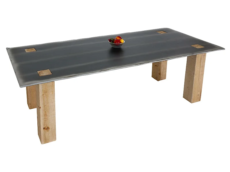 Tavolo pranzo soggiorno design industriale MCW-L76 77x240x100cm legno di abete naturale e nero