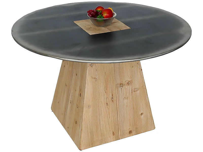 Tavolo rotondo pranzo salotto soggiorno design industriale MCW-L76 74x120x120cm legno di abete naturale e nero