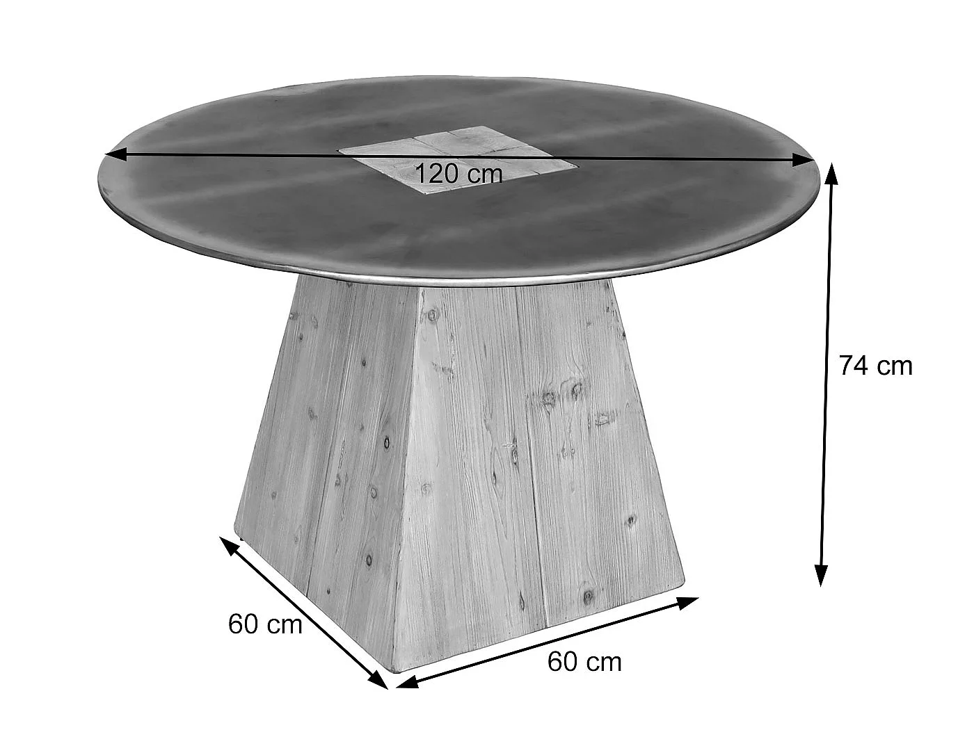 Esstisch MCW-L76, Tisch Esszimmertisch, rund Industrial Massiv-Holz MVG-zertifiziert 74x120cm, natur mit Metall-Optik