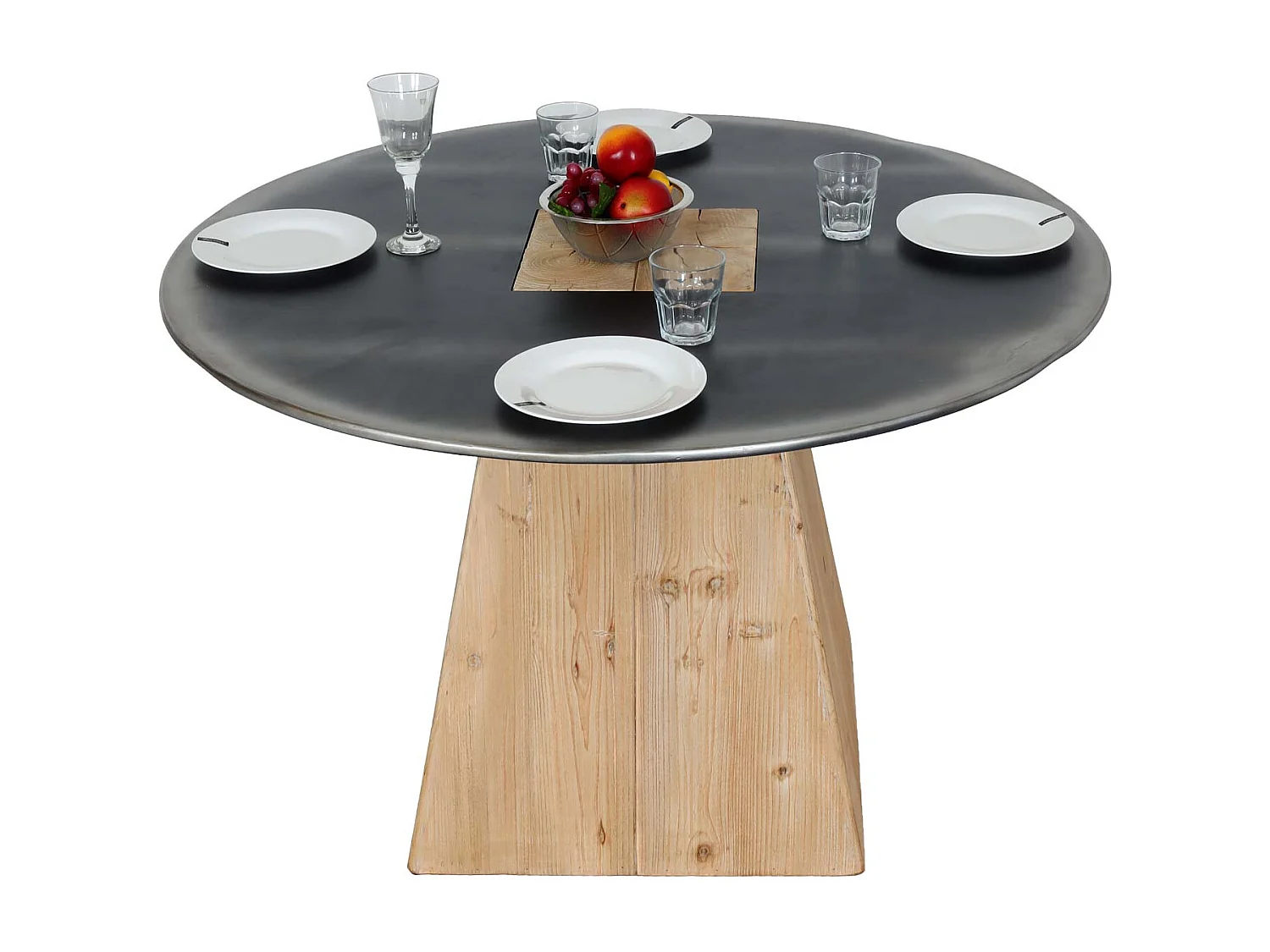 Esstisch MCW-L76, Tisch Esszimmertisch, rund Industrial Massiv-Holz MVG-zertifiziert 74x120cm, natur mit Metall-Optik