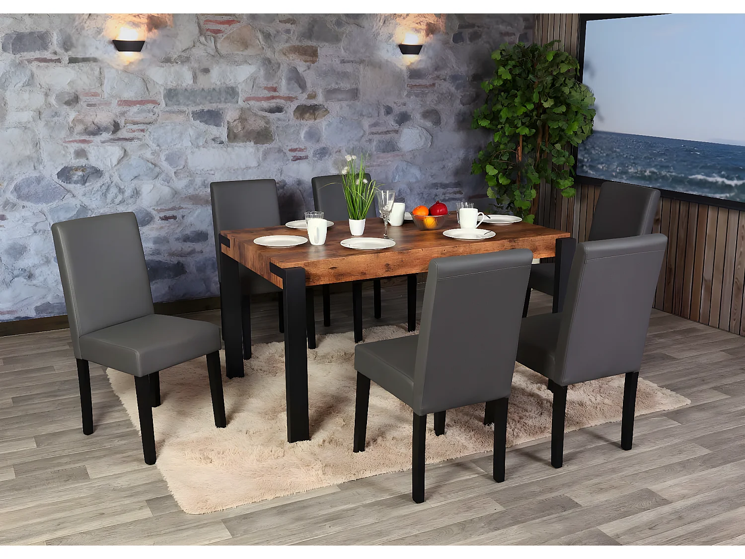 Tavolo sala da pranzo cucina MCW-L53 76x140x80cm ferro verniciato MDF effetto legno