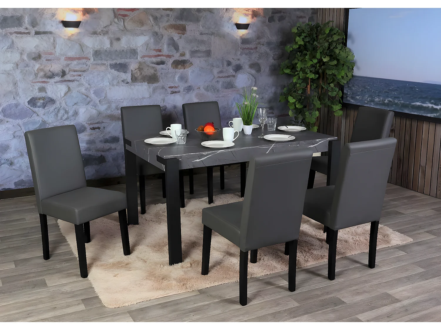 Eettafel MCW-L53,  marmer look grijs