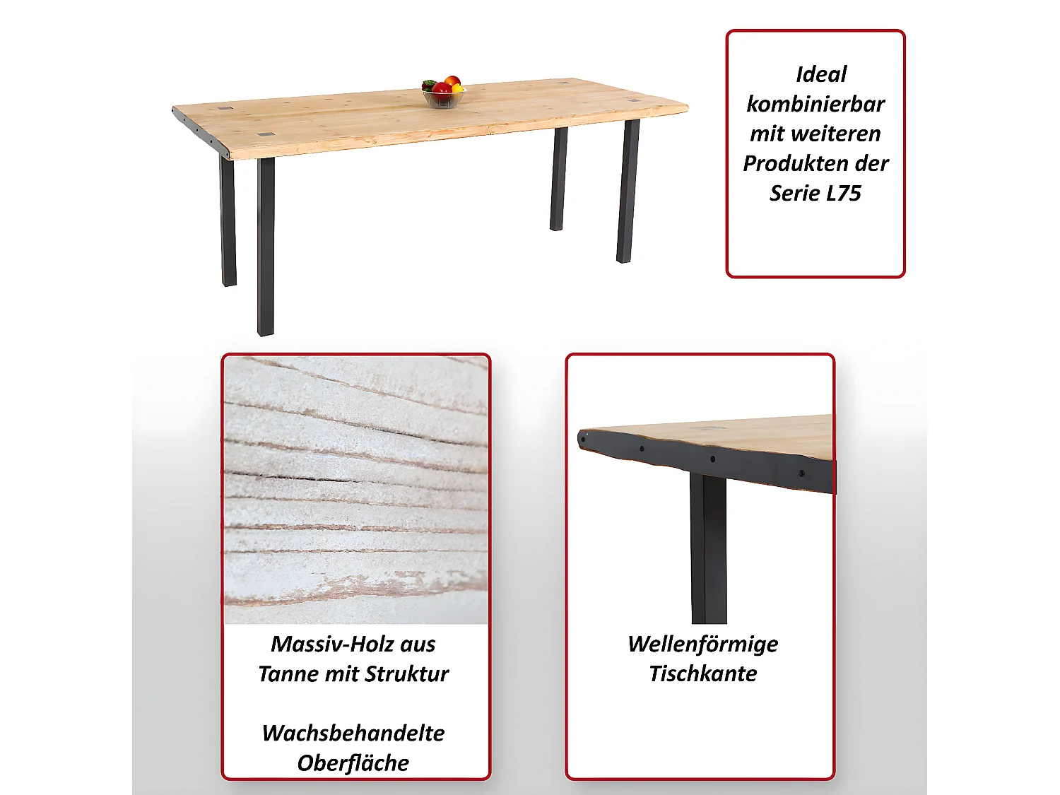 Tavolo sala da pranzo soggiorno MCW-L75 75x200x90cm ferro legno chiaro e nero