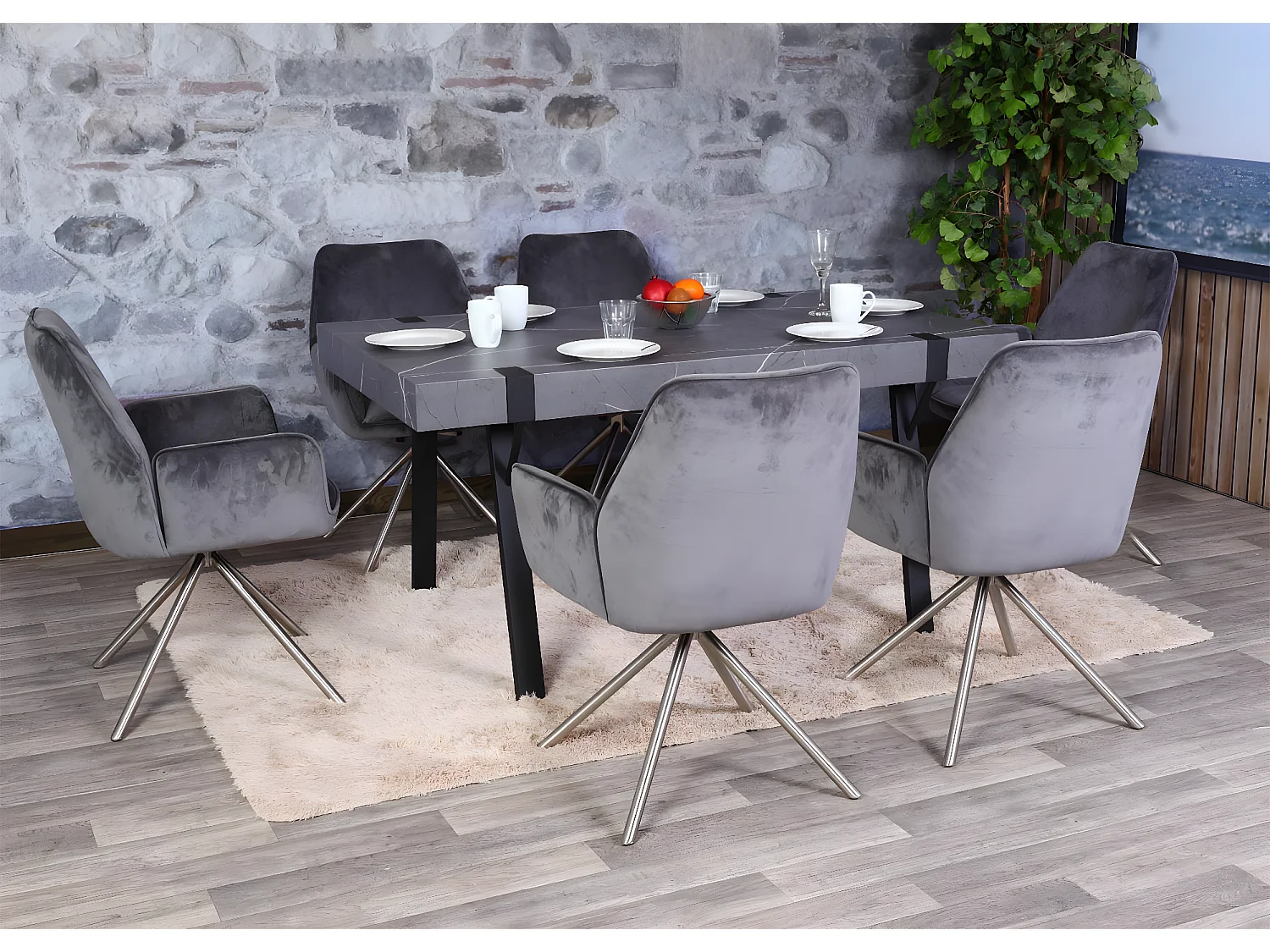 Esstisch MCW-L54, Marmor-Optik grau