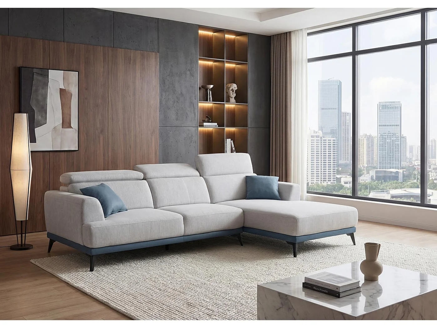 Sofa MCW-G44 w kształcie litery L,  prawa, jasnoszara