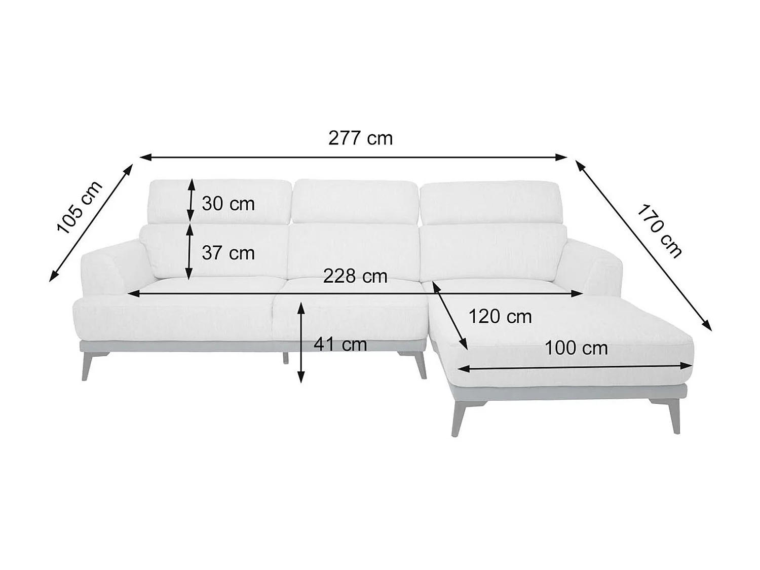 Sofa MCW-G44 L-Form,  højre, lysegrå