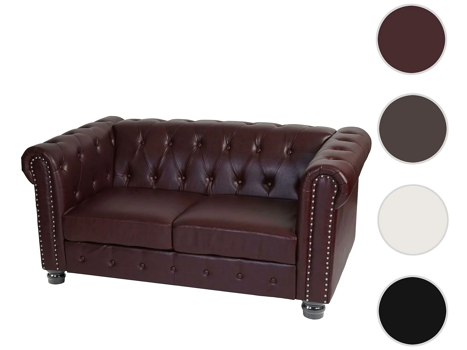 Canapé lounge de luxe 2 places Edinburgh,  pieds ronds, brun rouge