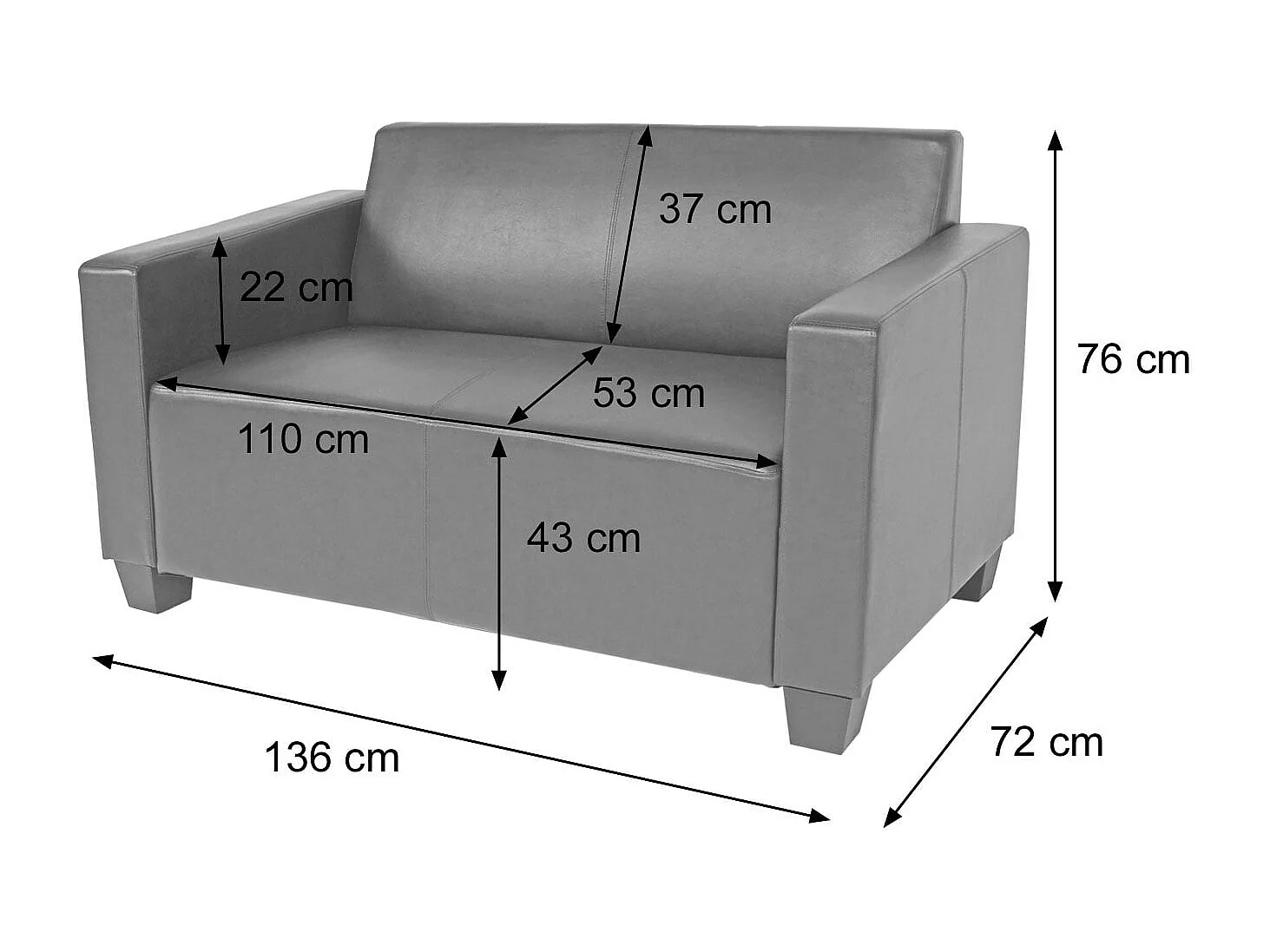 Sofa dwuosobowa Moncalieri ze sztucznej skóry,  kremowa