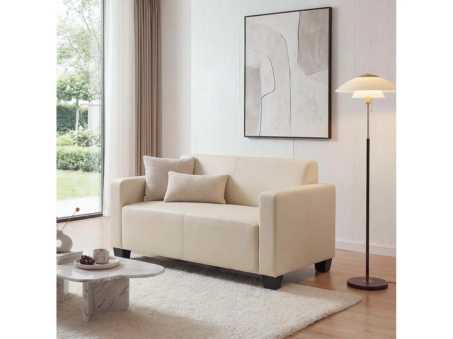 Sofa dwuosobowa Moncalieri ze sztucznej skóry,  kremowa