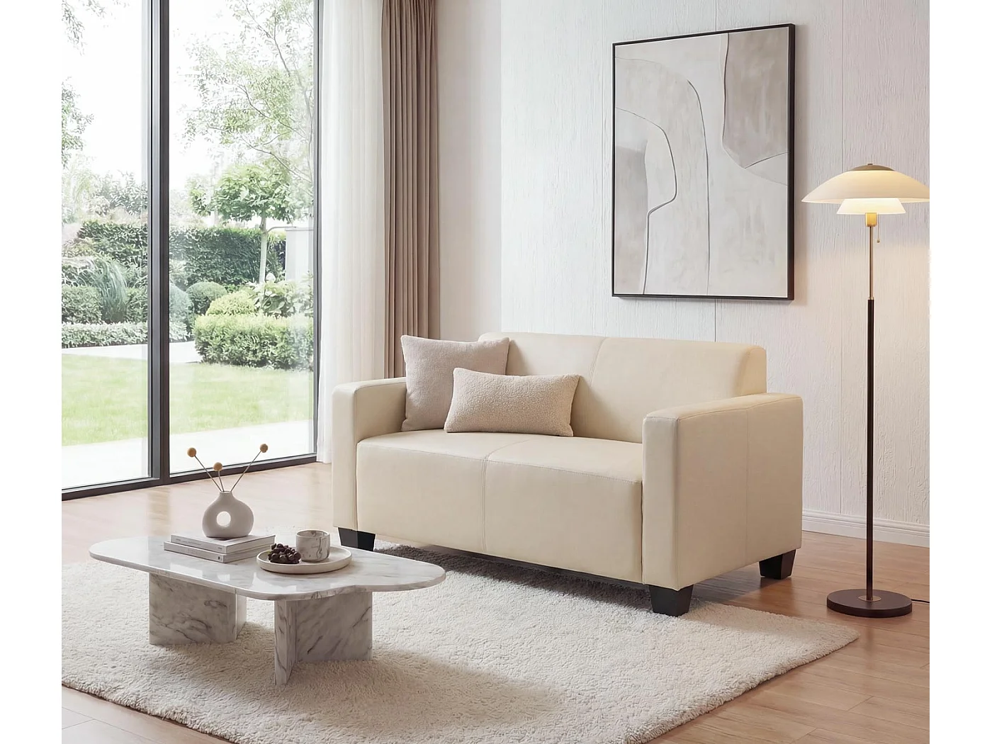 Sofa dwuosobowa Moncalieri ze sztucznej skóry,  kremowa