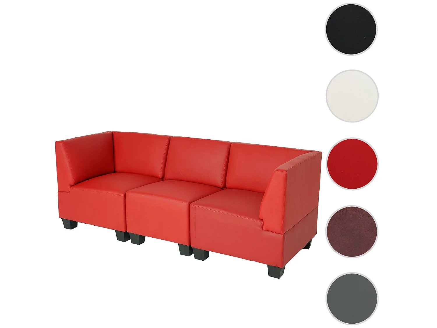 Modułowa sofa 3-osobowa Moncalieri,  czerwony, wysokie podłokietniki