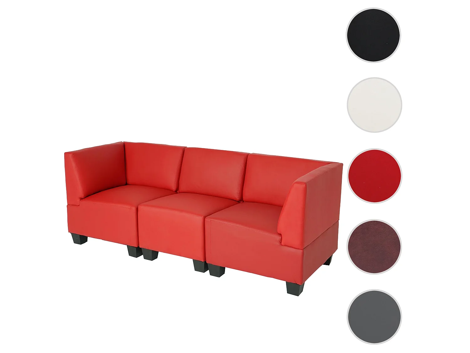 Moncalieri modular 3-seater sofa,  red, high armrests