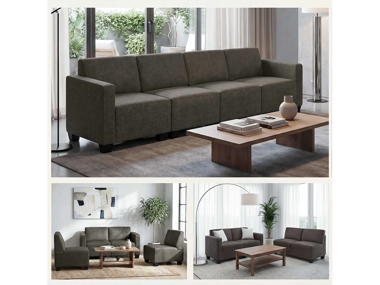Modułowa 4-osobowa sofa Moncalieri,  brązowa