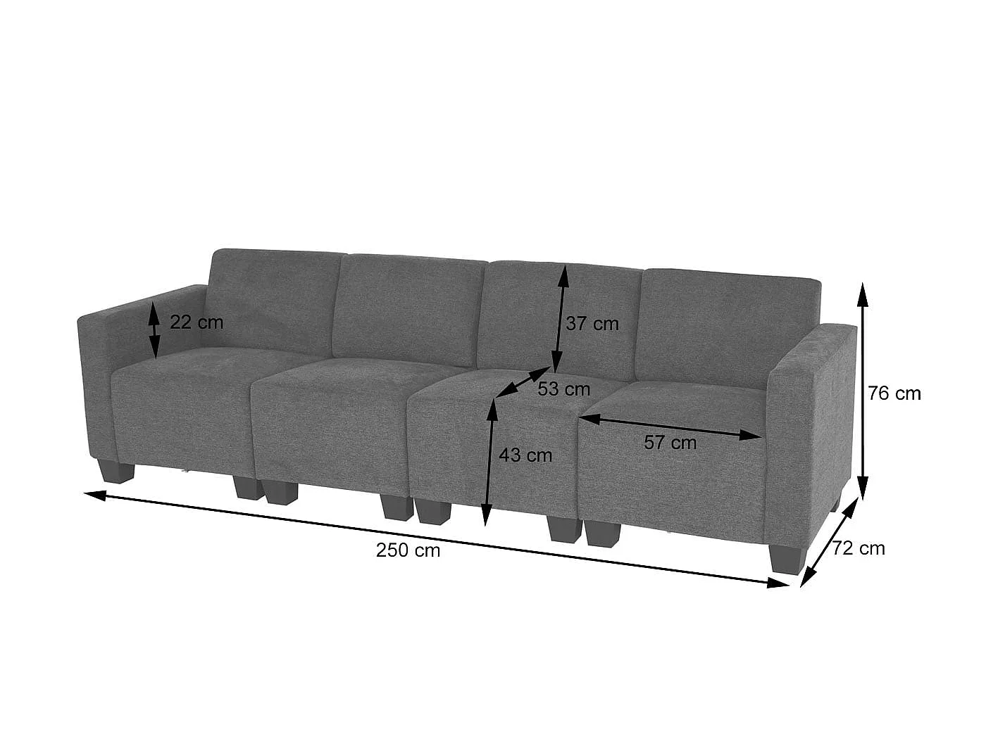 Modułowa 4-osobowa sofa Moncalieri,  brązowa