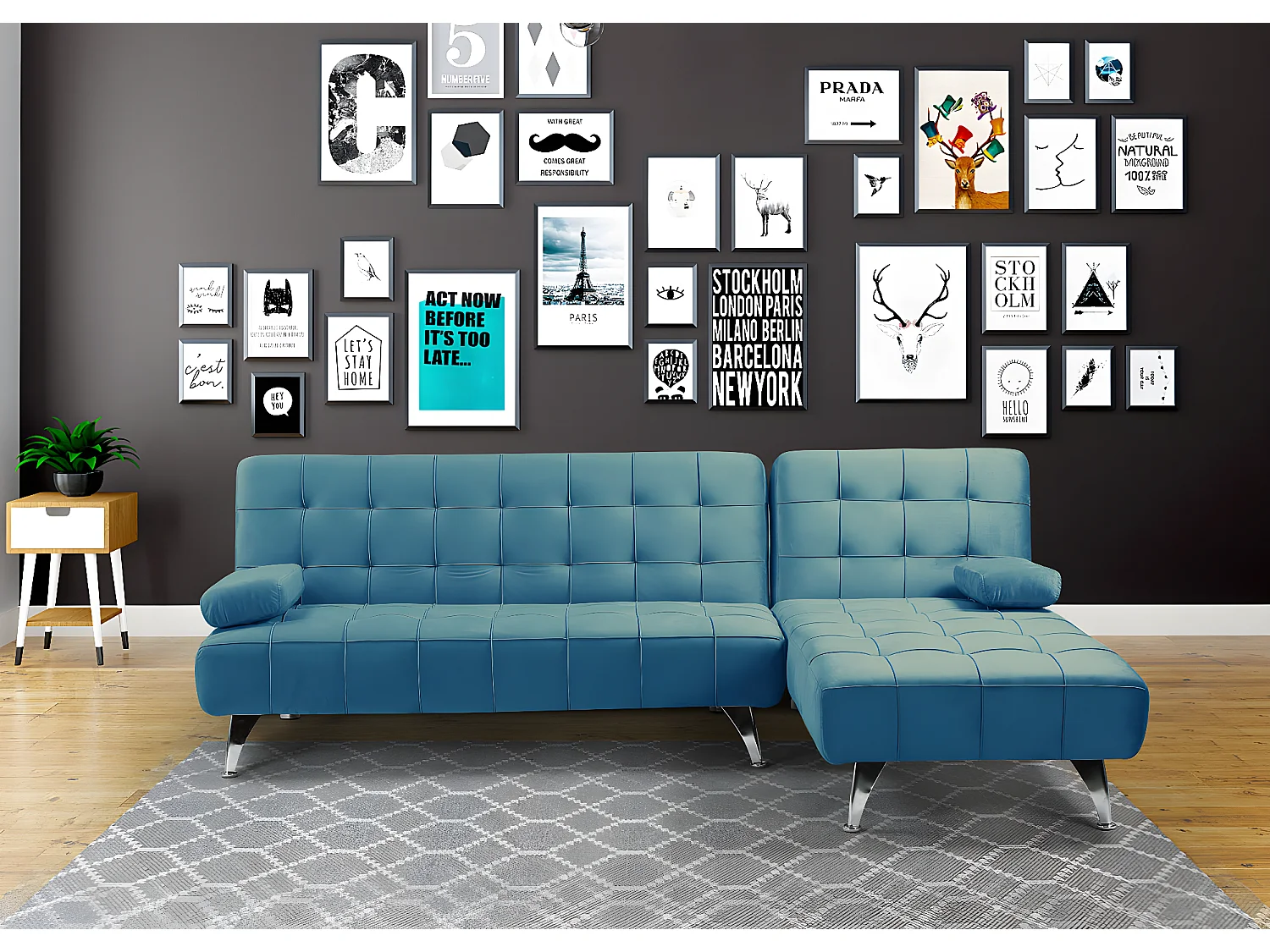 Slaapbank MCW-K22,  fluweel blauw