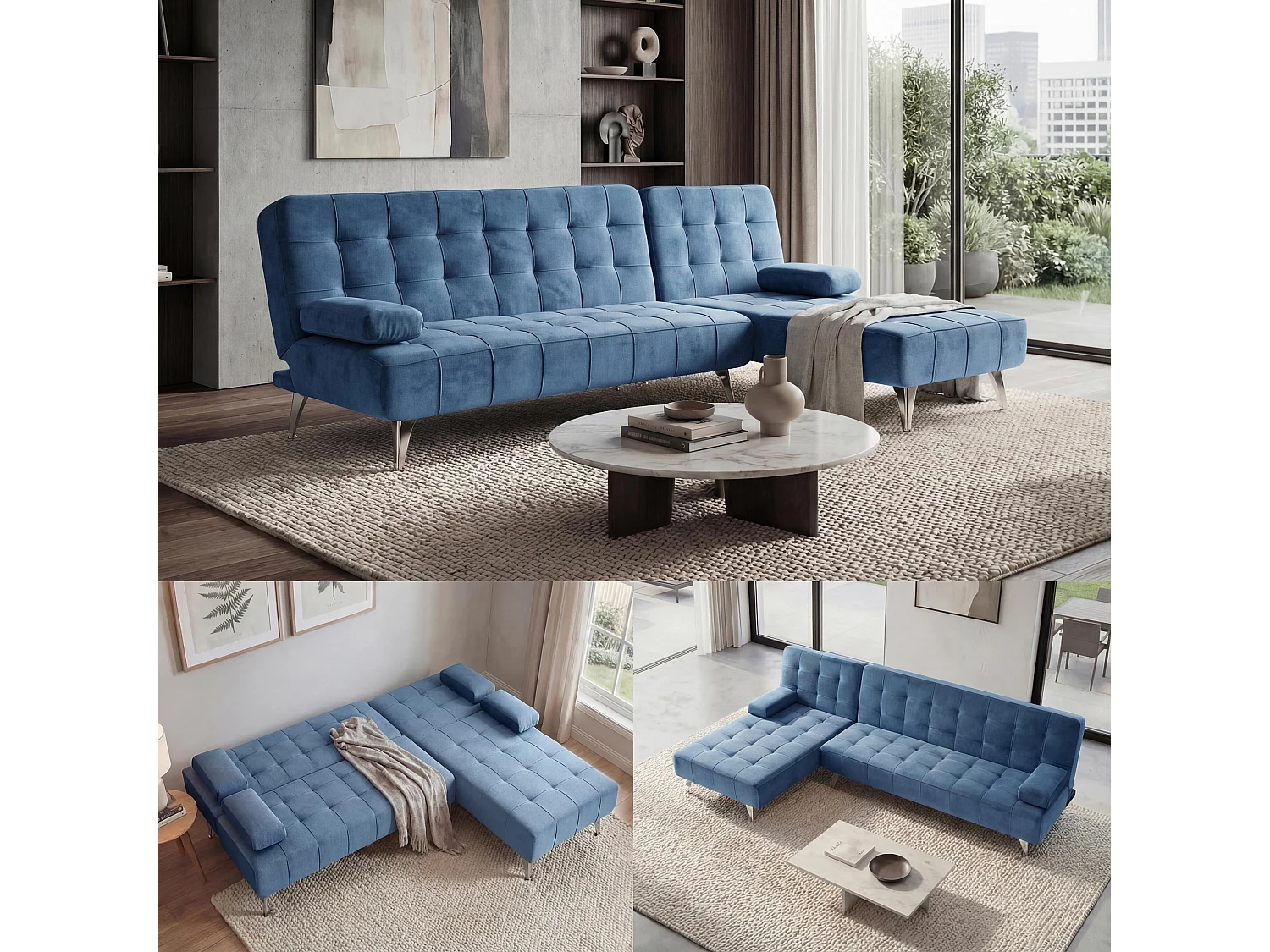 Schlafsofa MCW-K22, Samt blau