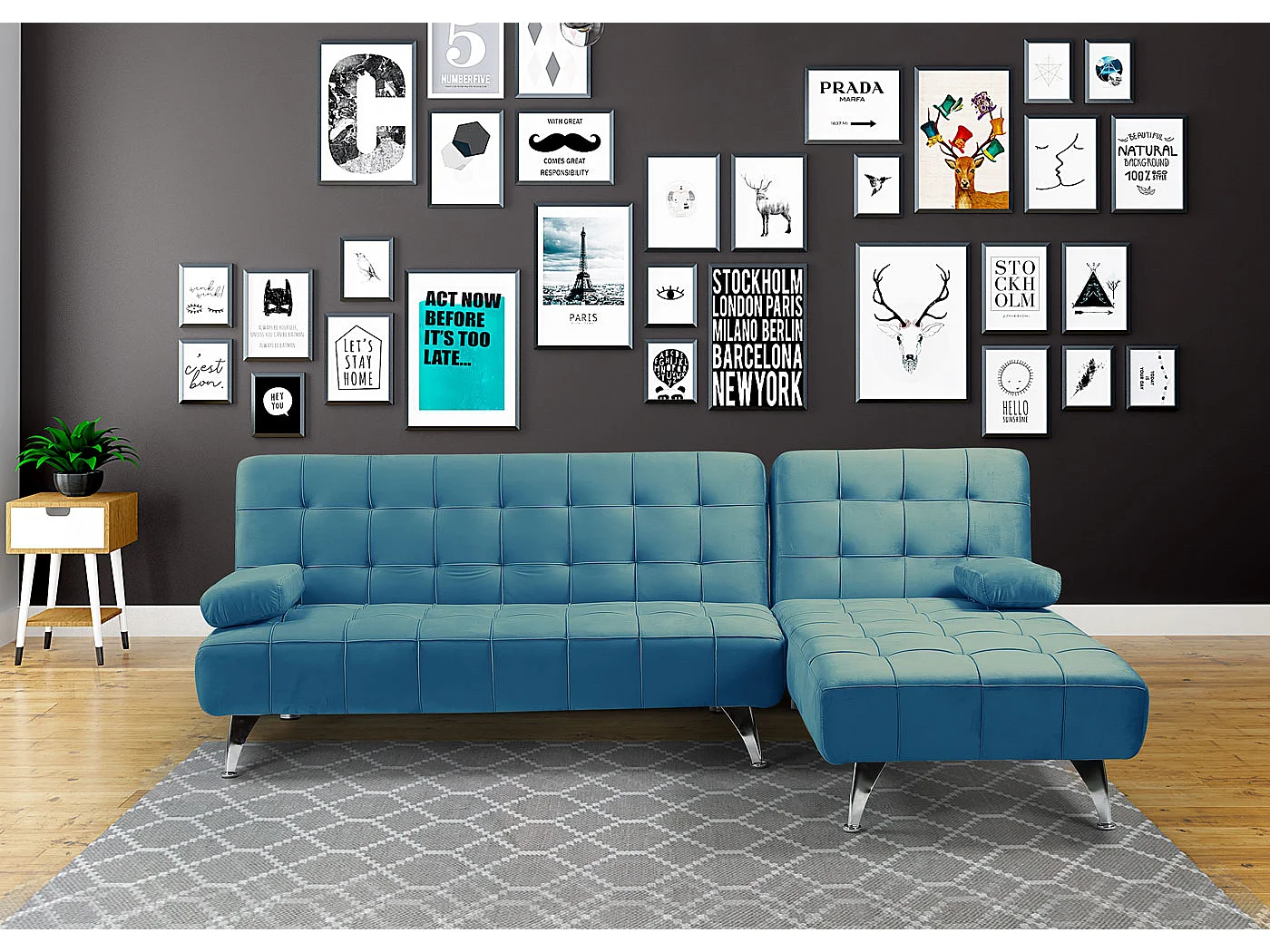 Schlafsofa MCW-K22, Samt blau