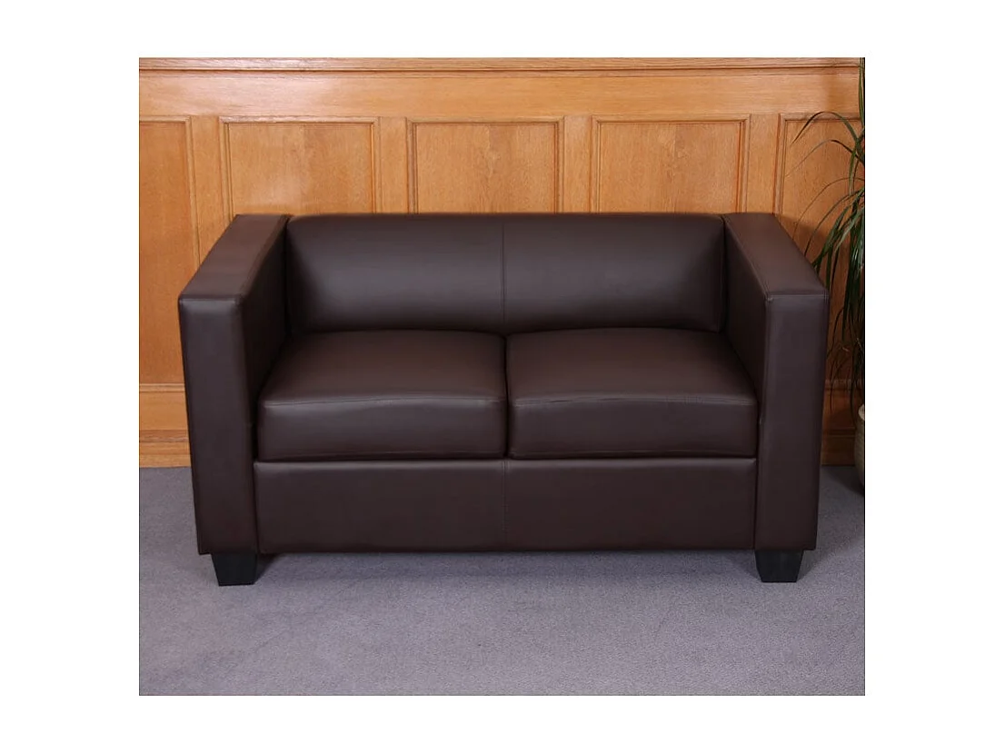 Sofa dwuosobowa Lille,  sztuczna skóra, kolor kawowy