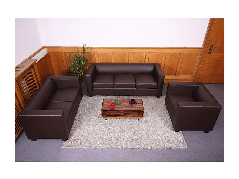 Sofa dwuosobowa Lille,  sztuczna skóra, kolor kawowy