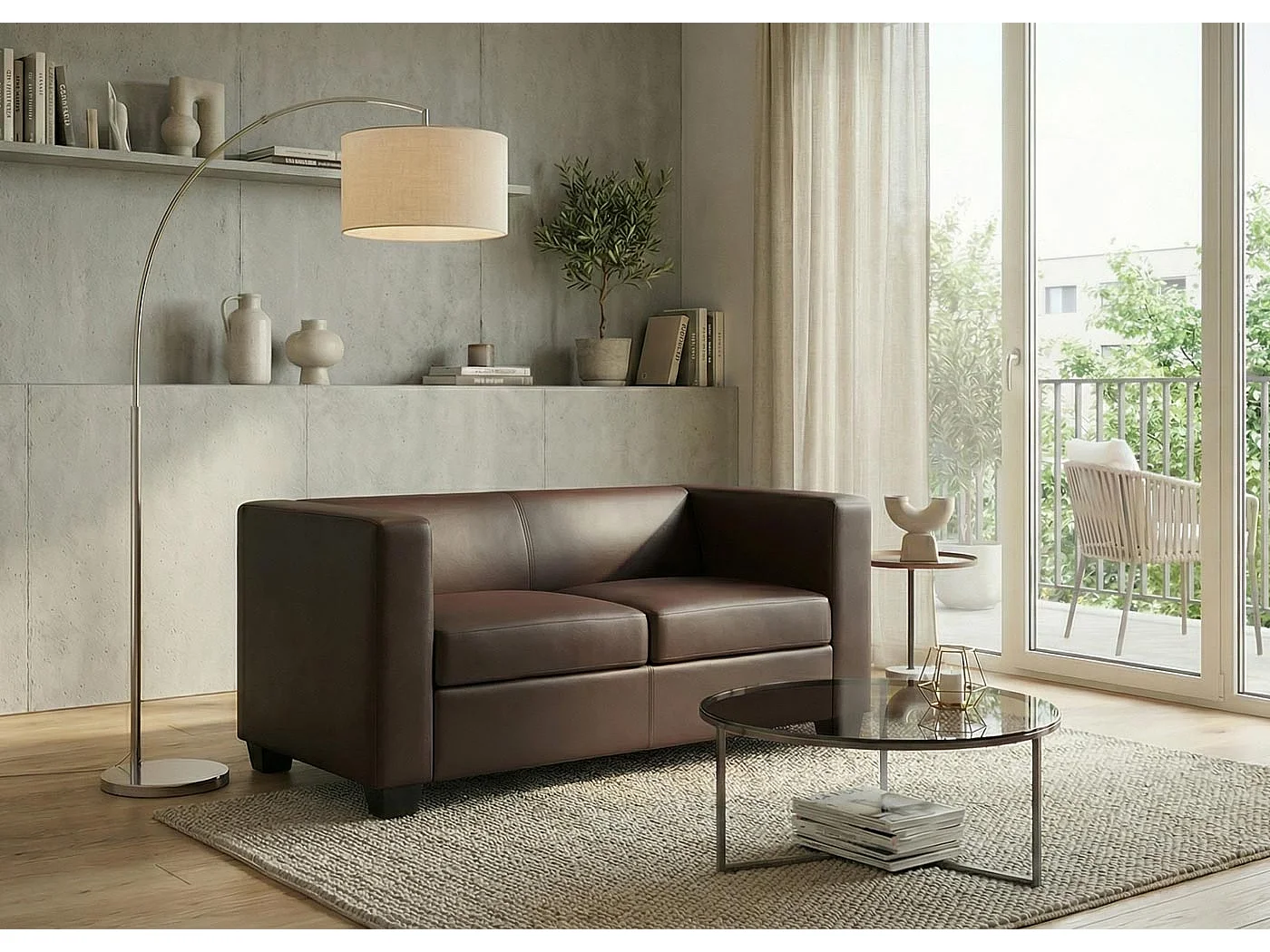 Sofa dwuosobowa Lille,  sztuczna skóra, kolor kawowy